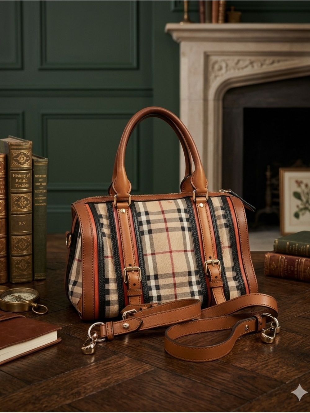 Burberry Haymarket Check Alchester Buckle Bowling Bag EUC